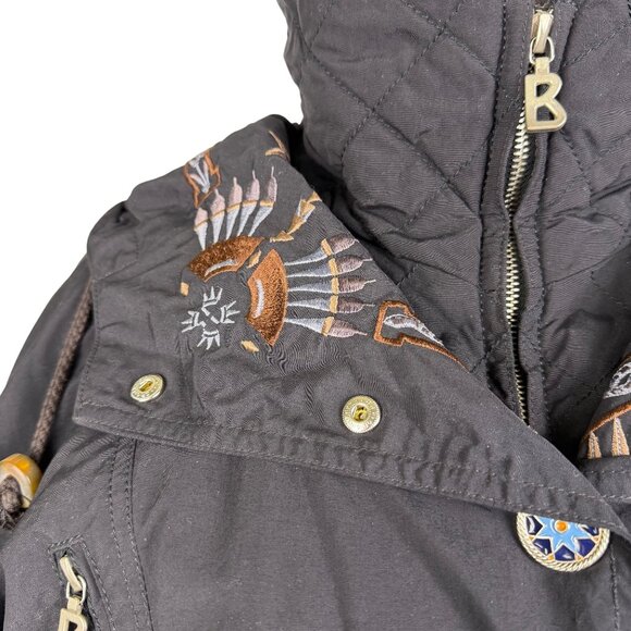 Bogner Womens Black Nylon Embroidered Hooded Jacket Stylish Winter Coat Size 12 - Picture 5 of 16